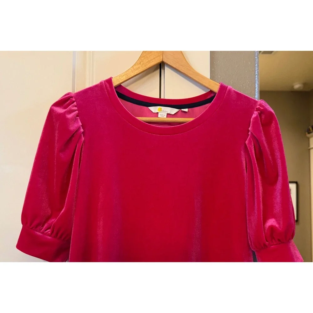 Gorgeous Pink Boden Soft Velvet Short Puffed Sleeve Blouse Size 4 Colorful - Picture 2 of 7